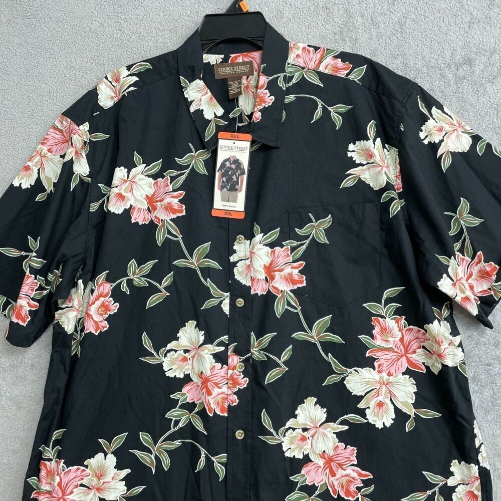 Cooke Street Men's XXL Hawaiian Floral Button Down Short Sleeve Black N0880 - Picture 7 of 8